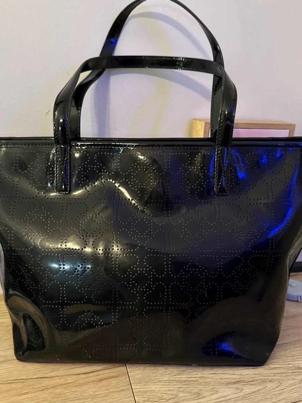 Kate Spade Black Patent Perforated Tote
